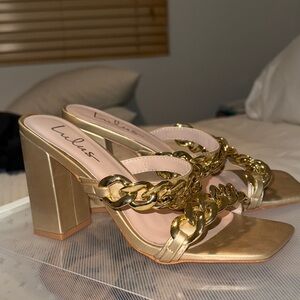 Lulu's Elegant Gold Chain Heels
